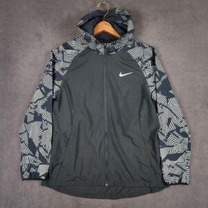 Nike Essential Flash Reflective Running Jacket Women Large Black Gray AQ4743-010